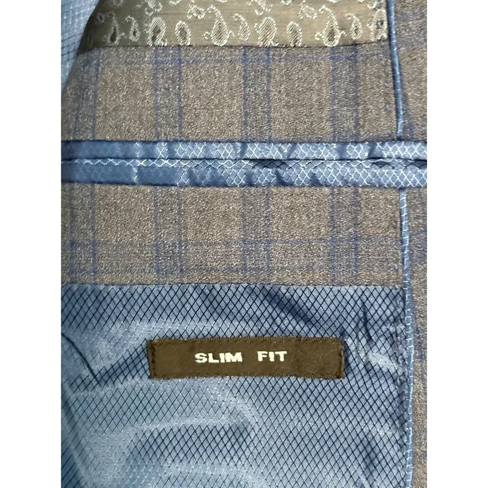 Alberto Cardinali Blazer Mens 44R Glen Plaid Blue Slim Fit Two Button Sport Coat